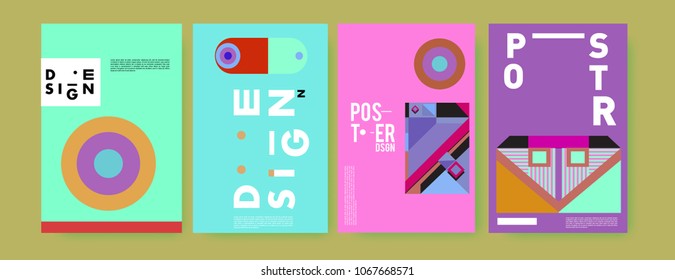 Abstract colorful geometric pattern background for poster design. Blue, yellow, red, orange, pink and green. Vector banner poster template in Eps10.