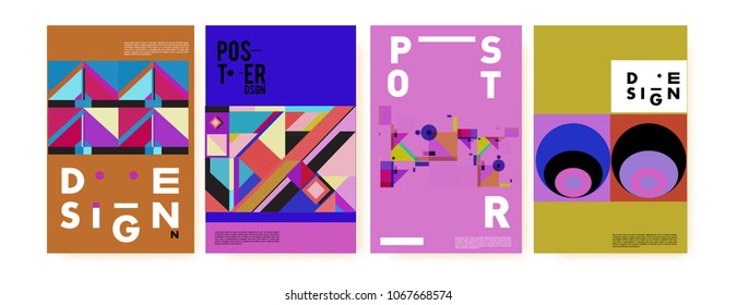Abstract colorful geometric pattern background for poster design. Blue, yellow, red, orange, pink and green. Vector banner poster template in Eps10.