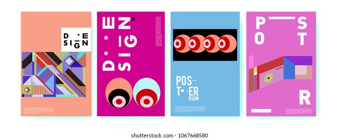 Abstract colorful geometric pattern background for poster design. Blue, yellow, red, orange, pink and green. Vector banner poster template in Eps10.