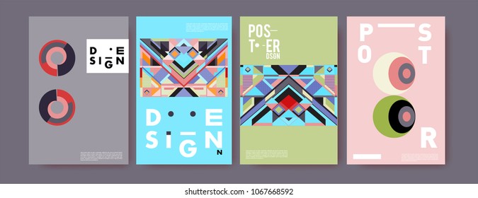 Abstract colorful geometric pattern background for poster design. Blue, yellow, red, orange, pink and green. Vector banner poster template in Eps10.