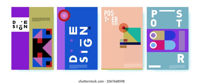 Abstract colorful geometric pattern background for poster design. Blue, yellow, red, orange, pink and green. Vector banner poster template in Eps10.