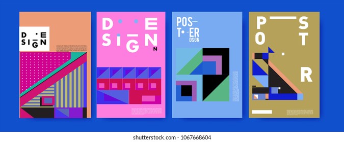 Abstract colorful geometric pattern background for poster design. Blue, yellow, red, orange, pink and green. Vector banner poster template in Eps10.