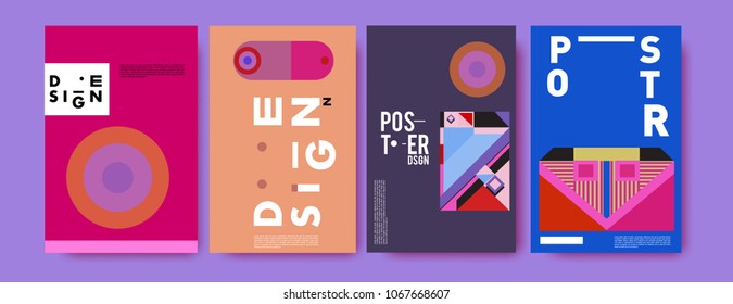 Abstract colorful geometric pattern background for poster design. Blue, yellow, red, orange, pink and green. Vector banner poster template in Eps10.