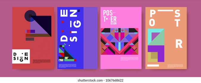 Abstract colorful geometric pattern background for poster design. Blue, yellow, red, orange, pink and green. Vector banner poster template in Eps10.