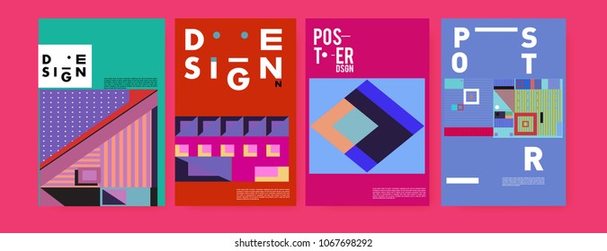 Abstract colorful geometric pattern background for poster design. Blue, yellow, red, orange, pink and green. Vector banner poster template in Eps10.