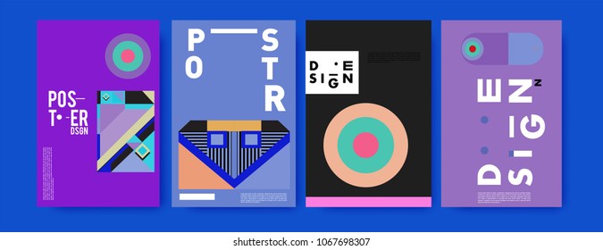 Abstract colorful geometric pattern background for poster design. Blue, yellow, red, orange, pink and green. Vector banner poster template in Eps10.