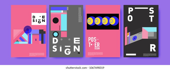 Abstract colorful geometric pattern background for poster design. Blue, yellow, red, orange, pink and green. Vector banner poster template in Eps10.