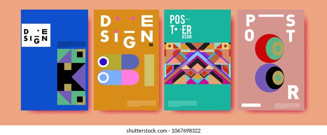 Abstract colorful geometric pattern background for poster design. Blue, yellow, red, orange, pink and green. Vector banner poster template in Eps10.