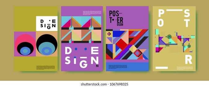 Abstract colorful geometric pattern background for poster design. Blue, yellow, red, orange, pink and green. Vector banner poster template in Eps10.