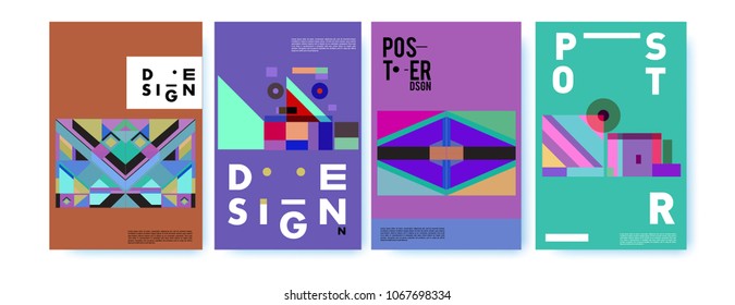 Abstract colorful geometric pattern background for poster design. Blue, yellow, red, orange, pink and green. Vector banner poster template in Eps10.