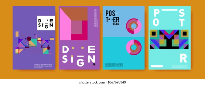 Abstract colorful geometric pattern background for poster design. Blue, yellow, red, orange, pink and green. Vector banner poster template in Eps10.