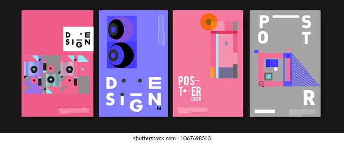Abstract colorful geometric pattern background for poster design. Blue, yellow, red, orange, pink and green. Vector banner poster template in Eps10.
