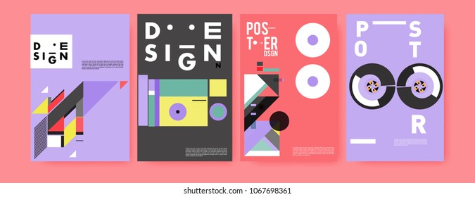 Abstract colorful geometric pattern background for poster design. Blue, yellow, red, orange, pink and green. Vector banner poster template in Eps10.
