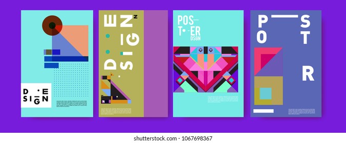 Abstract colorful geometric pattern background for poster design. Blue, yellow, red, orange, pink and green. Vector banner poster template in Eps10.