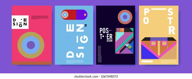 Abstract colorful geometric pattern background for poster design. Blue, yellow, red, orange, pink and green. Vector banner poster template in Eps10.