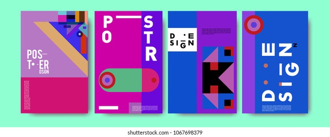 Abstract colorful geometric pattern background for poster design. Blue, yellow, red, orange, pink and green. Vector banner poster template in Eps10.