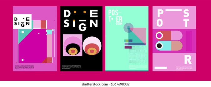 Abstract colorful geometric pattern background for poster design. Blue, yellow, red, orange, pink and green. Vector banner poster template in Eps10.