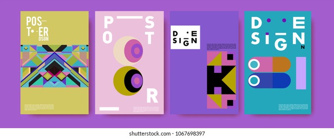 Abstract colorful geometric pattern background for poster design. Blue, yellow, red, orange, pink and green. Vector banner poster template in Eps10.