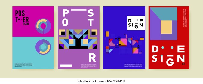 Abstract colorful geometric pattern background for poster design. Blue, yellow, red, orange, pink and green. Vector banner poster template in Eps10.