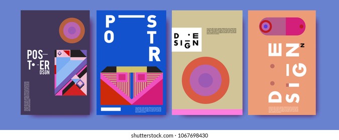Abstract colorful geometric pattern background for poster design. Blue, yellow, red, orange, pink and green. Vector banner poster template in Eps10.