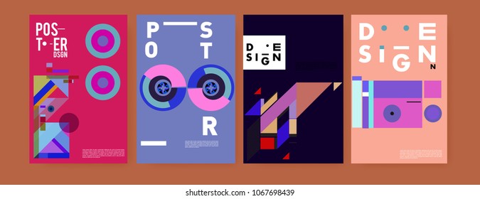 Abstract colorful geometric pattern background for poster design. Blue, yellow, red, orange, pink and green. Vector banner poster template in Eps10.