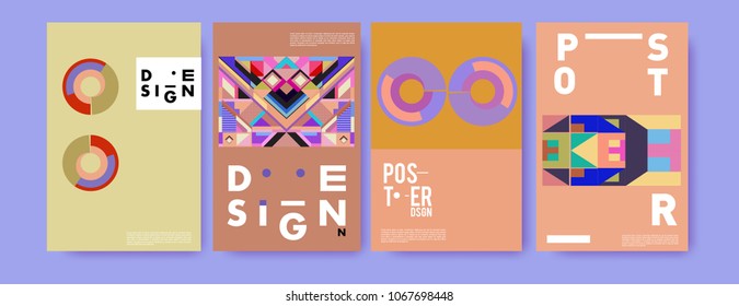 Abstract colorful geometric pattern background for poster design. Blue, yellow, red, orange, pink and green. Vector banner poster template in Eps10.