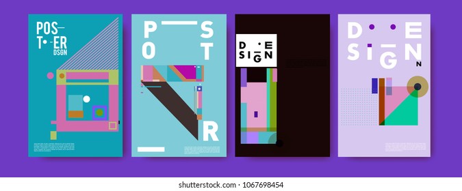 Abstract colorful geometric pattern background for poster design. Blue, yellow, red, orange, pink and green. Vector banner poster template in Eps10.