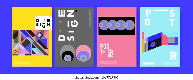 Abstract colorful geometric pattern background for poster design. Blue, yellow, red, orange, pink and green. Vector banner poster template in Eps10.