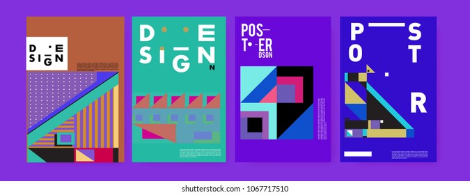 Abstract colorful geometric pattern background for poster design. Blue, yellow, red, orange, pink and green. Vector banner poster template in Eps10.