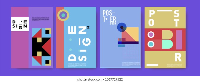 Abstract colorful geometric pattern background for poster design. Blue, yellow, red, orange, pink and green. Vector banner poster template in Eps10.