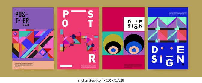 Abstract colorful geometric pattern background for poster design. Blue, yellow, red, orange, pink and green. Vector banner poster template in Eps10.