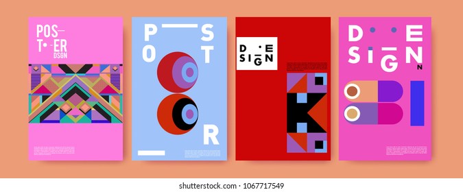 Abstract colorful geometric pattern background for poster design. Blue, yellow, red, orange, pink and green. Vector banner poster template in Eps10.