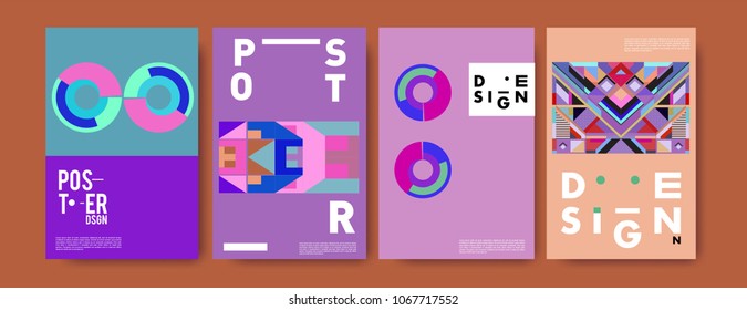Abstract colorful geometric pattern background for poster design. Blue, yellow, red, orange, pink and green. Vector banner poster template in Eps10.