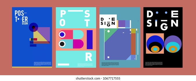 Abstract colorful geometric pattern background for poster design. Blue, yellow, red, orange, pink and green. Vector banner poster template in Eps10.