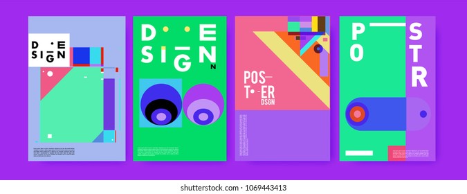 Abstract colorful geometric pattern background for poster design. Blue, yellow, red, orange, pink and green. Vector banner poster template in Eps10.