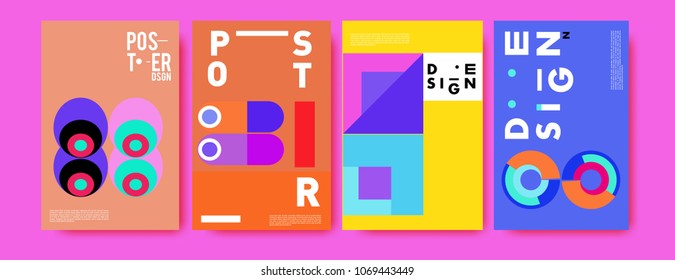 Abstract colorful geometric pattern background for poster design. Blue, yellow, red, orange, pink and green. Vector banner poster template in Eps10.