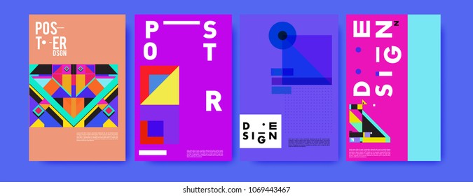 Abstract colorful geometric pattern background for poster design. Blue, yellow, red, orange, pink and green. Vector banner poster template in Eps10.