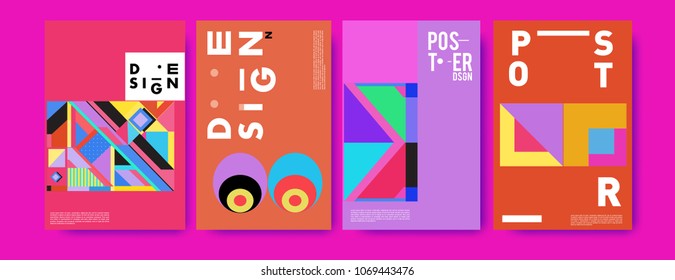Abstract colorful geometric pattern background for poster design. Blue, yellow, red, orange, pink and green. Vector banner poster template in Eps10.