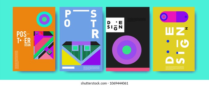 Abstract colorful geometric pattern background for poster design. Blue, yellow, red, orange, pink and green. Vector banner poster template in Eps10.