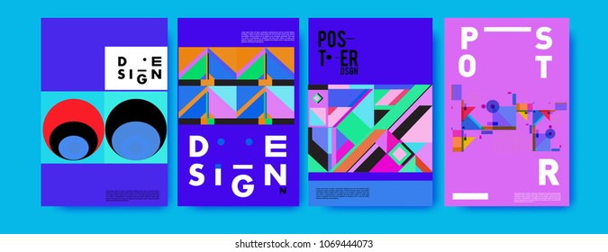 Abstract colorful geometric pattern background for poster design. Blue, yellow, red, orange, pink and green. Vector banner poster template in Eps10.