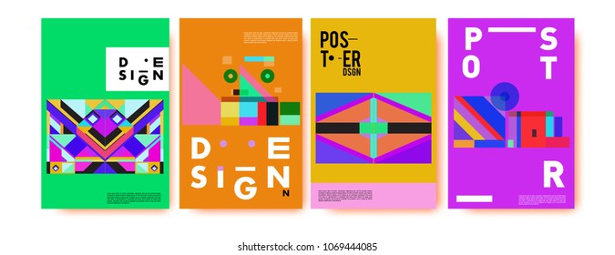 Abstract colorful geometric pattern background for poster design. Blue, yellow, red, orange, pink and green. Vector banner poster template in Eps10.