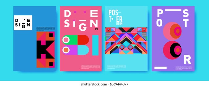 Abstract colorful geometric pattern background for poster design. Blue, yellow, red, orange, pink and green. Vector banner poster template in Eps10.