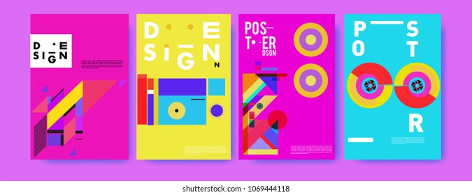 Abstract colorful geometric pattern background for poster design. Blue, yellow, red, orange, pink and green. Vector banner poster template in Eps10.