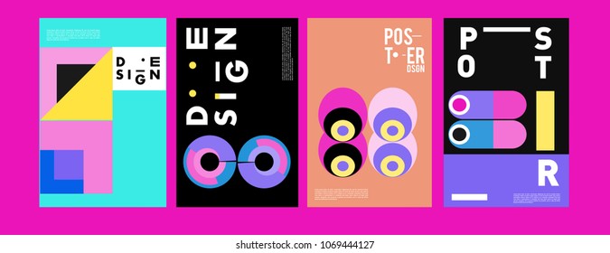 Abstract colorful geometric pattern background for poster design. Blue, yellow, red, orange, pink and green. Vector banner poster template in Eps10.