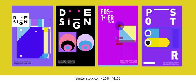 Abstract colorful geometric pattern background for poster design. Blue, yellow, red, orange, pink and green. Vector banner poster template in Eps10.