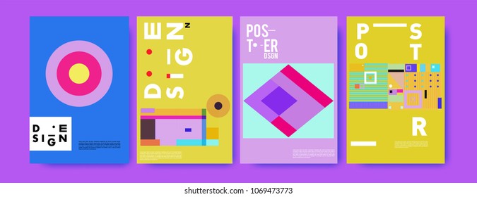 Abstract colorful geometric pattern background for poster design. Blue, yellow, red, orange, pink and green. Vector banner poster template in Eps10.