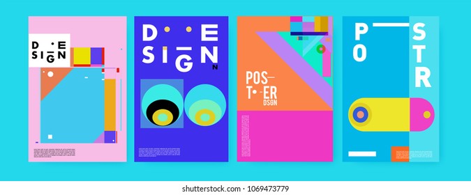 Abstract colorful geometric pattern background for poster design. Blue, yellow, red, orange, pink and green. Vector banner poster template in Eps10.