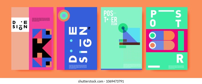 Abstract colorful geometric pattern background for poster design. Blue, yellow, red, orange, pink and green. Vector banner poster template in Eps10.