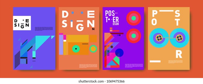 Abstract colorful geometric pattern background for poster design. Blue, yellow, red, orange, pink and green. Vector banner poster template in Eps10.