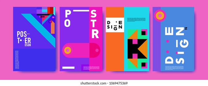 Abstract colorful geometric pattern background for poster design. Blue, yellow, red, orange, pink and green. Vector banner poster template in Eps10.